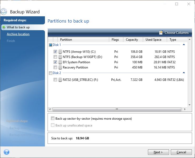 acronis true image where is my disk space