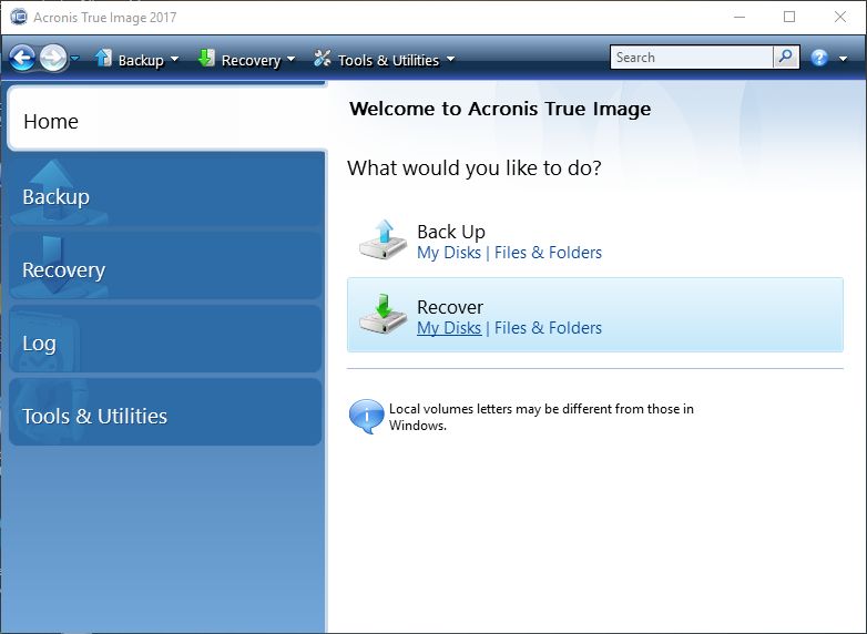 acronis true image where is my disk space